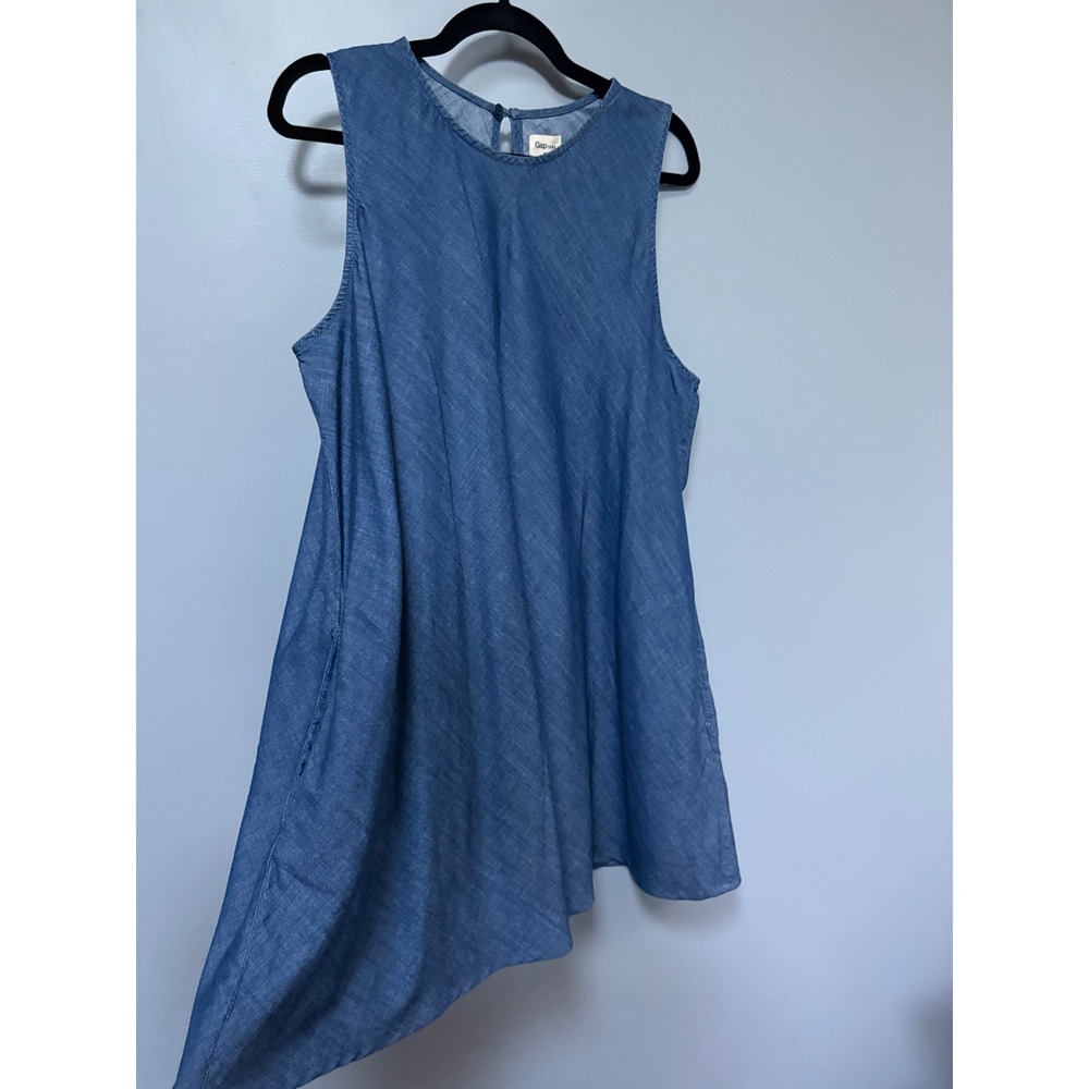 Gap 1969 Womens XL Blue Chambray Denim Sleeveless Shift Pocket Dress NWT